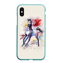Чехол iPhone XS Max матовый Лошадь: акварель, цвет: 3D-мятный