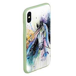 Чехол iPhone XS Max матовый Акварельная лошадь, цвет: 3D-салатовый — фото 2