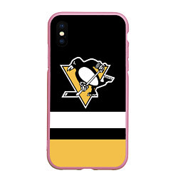 Чехол iPhone XS Max матовый Pittsburgh Penguins: Black, цвет: 3D-розовый