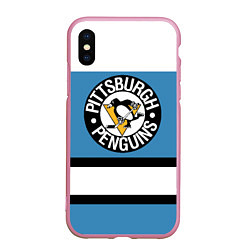 Чехол iPhone XS Max матовый Pittsburgh Penguins: White, цвет: 3D-розовый