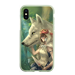 Чехол iPhone XS Max матовый Принцесса и волк, цвет: 3D-салатовый