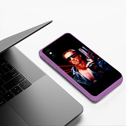 Чехол iPhone XS Max матовый Терминатор с пистолетом, цвет: 3D-фиолетовый — фото 2