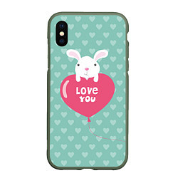 Чехол iPhone XS Max матовый Rabbit: Love you, цвет: 3D-темно-зеленый