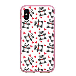 Чехол iPhone XS Max матовый Любимые панды, цвет: 3D-розовый