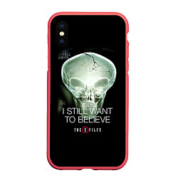 Чехол iPhone XS Max матовый X-files: Alien skull, цвет: 3D-красный