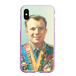 Чехол iPhone XS Max матовый Гагарин в орденах, цвет: 3D-сиреневый