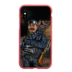 Чехол iPhone XS Max матовый Сталин военный, цвет: 3D-красный