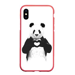 Чехол iPhone XS Max матовый Panda Love, цвет: 3D-красный