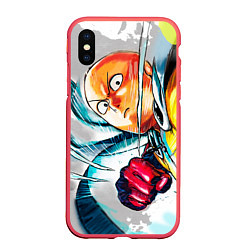 Чехол iPhone XS Max матовый One Punch Man Rage, цвет: 3D-красный