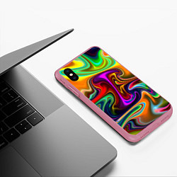 Чехол iPhone XS Max матовый Неоновые разводы, цвет: 3D-малиновый — фото 2