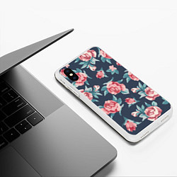 Чехол iPhone XS Max матовый Розы: паттерн, цвет: 3D-белый — фото 2