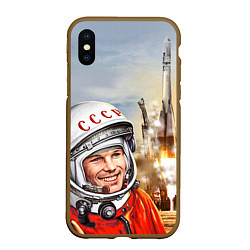 Чехол iPhone XS Max матовый Гагарин взлетает, цвет: 3D-коричневый