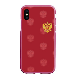 Чехол iPhone XS Max матовый Сборная России по футболу, цвет: 3D-малиновый