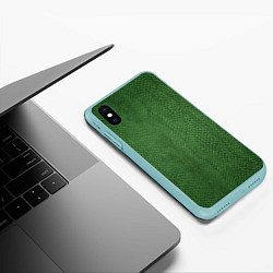 Чехол iPhone XS Max матовый Змеиная зеленая кожа, цвет: 3D-мятный — фото 2