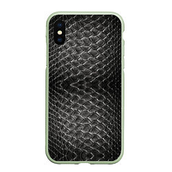 Чехол iPhone XS Max матовый Черная кожа, цвет: 3D-салатовый