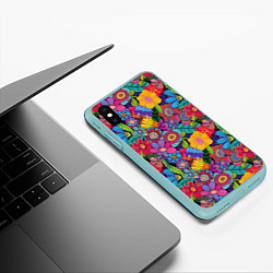 Чехол iPhone XS Max матовый Яркие цветы, цвет: 3D-мятный — фото 2