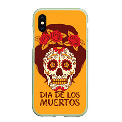 Чехол iPhone XS Max матовый Мексиканский череп, цвет: 3D-салатовый