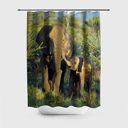 Шторка для душа Семья слонов в природе, цвет: 3D-принт