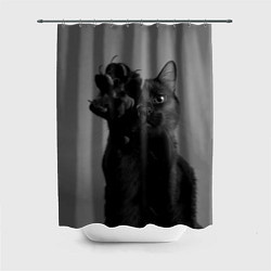Шторка для душа Черный котик, цвет: 3D-принт