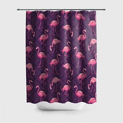 Шторка для ванной Фиолетовые фламинго