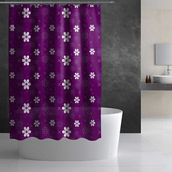 Шторка для душа Узор цветы на фиолетовом фоне, цвет: 3D-принт — фото 2