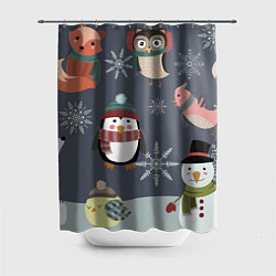 Шторка для ванной НОВОГОДНИЙ ПАТТЕРН ЖИВОТНЫЕ