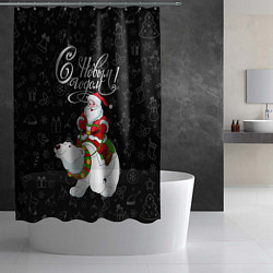 Шторка для душа Санта Клаус на белом медведе, цвет: 3D-принт — фото 2