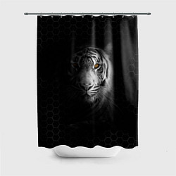 Шторка для душа Тигр черно-белый соты, цвет: 3D-принт