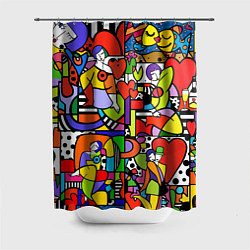 Шторка для душа Romero Britto - love collage, цвет: 3D-принт