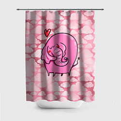 Шторка для душа Розовый влюбленный слон, цвет: 3D-принт