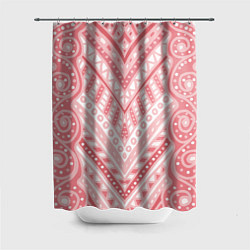 Шторка для ванной Абстракция в стиле дудл Розовый и белый цвета Лини