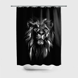 Шторка для ванной Голова льва в черно-белом изображении