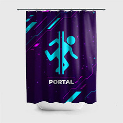 Шторка для ванной Символ Portal в неоновых цветах на темном фоне