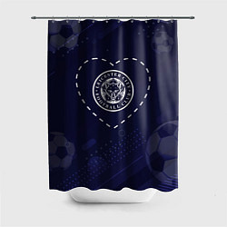 Шторка для ванной Лого Leicester City в сердечке на фоне мячей