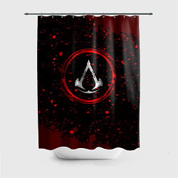 Шторка для ванной Символ Assassins Creed и краска вокруг на темном ф