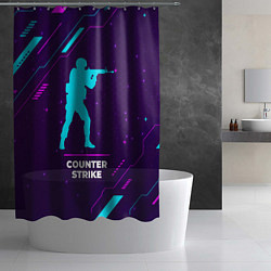 Шторка для душа Символ Counter Strike в неоновых цветах на темном, цвет: 3D-принт — фото 2