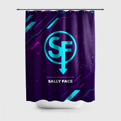 Шторка для ванной Символ Sally Face в неоновых цветах на темном фоне