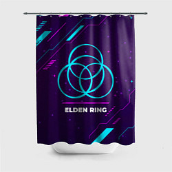 Шторка для ванной Символ Elden Ring в неоновых цветах на темном фоне