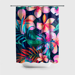 Шторка для ванной Яркие тропические цветы Лето