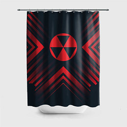 Шторка для ванной Красный Символ Fallout на темном фоне со стрелками