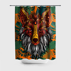 Шторка для ванной Рыжая Лиса африканский узор Разноцветная лисичка