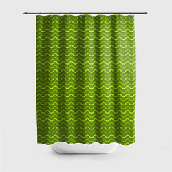Шторка для душа Зеленые светлые и темные волнистые полосы, цвет: 3D-принт