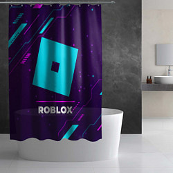 Шторка для душа Символ Roblox в неоновых цветах на темном фоне, цвет: 3D-принт — фото 2