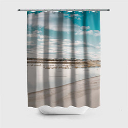 Шторка для душа Песочный пляж и водоём - Белый, цвет: 3D-принт