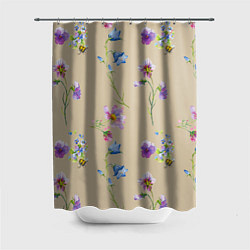 Шторка для ванной Нарисованные Цветы Колокольчики и Пчёлы
