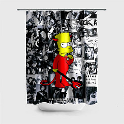 Шторка для душа Барт Симпсон - чёрт на фоне своих подопечных, цвет: 3D-принт