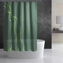 Шторка для душа Абстрактные зеленые линии на фоне цвета хаки, цвет: 3D-принт — фото 2