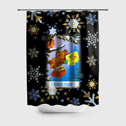 Шторка для душа Новый год мишка почтальон, цвет: 3D-принт