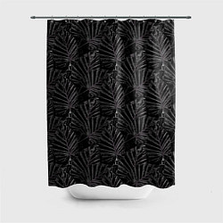 Шторка для ванной Белые контуры тропических листьев на черном