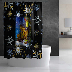 Шторка для душа Новый год белка смотрит на часы, цвет: 3D-принт — фото 2